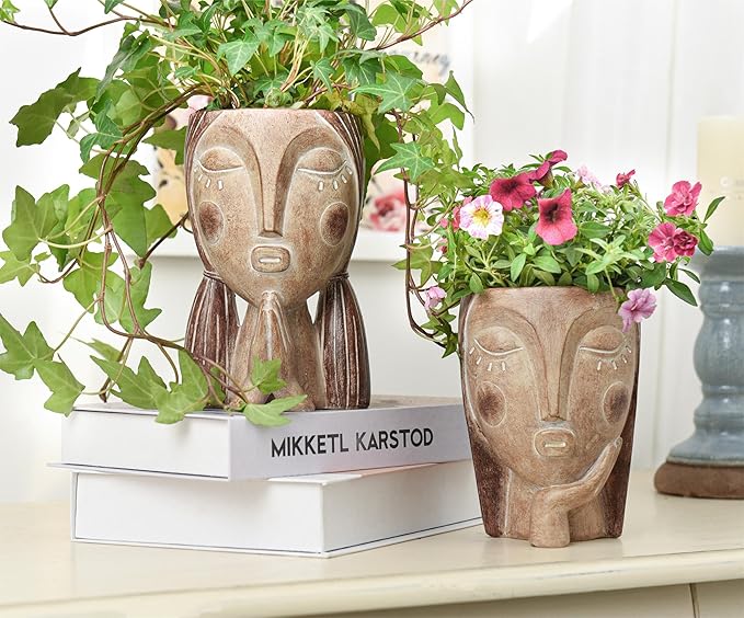 Face Planter Pots with Drainage Hole, Resin Head Planters - Image 6