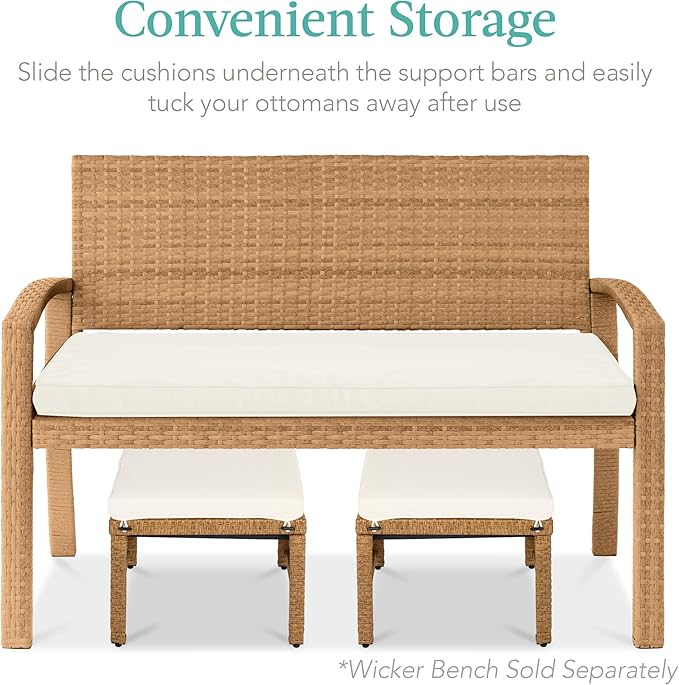 Best Choice Products Set of 2 Wicker Ottomans, Additional Seating, Side Table - Image 5