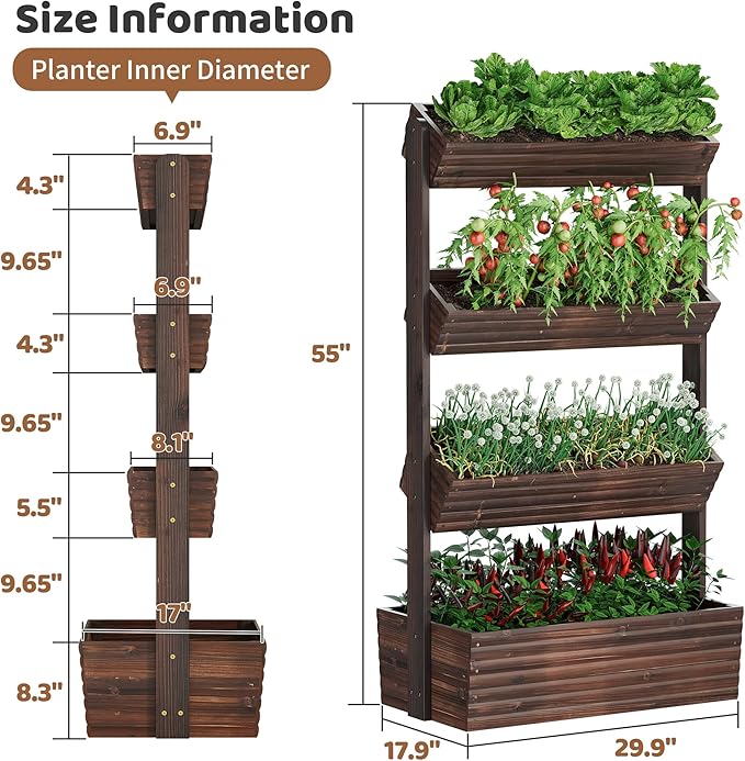 FILWH Wooden Raised Garden Bed Vertical Planter Box, Freestanding Plant Stand - Image 7
