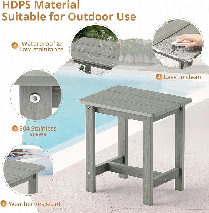 LUE BONA Outdoor Side Table, HDPS Small Outdoor Table, Rectangle Adirondack - Image 5