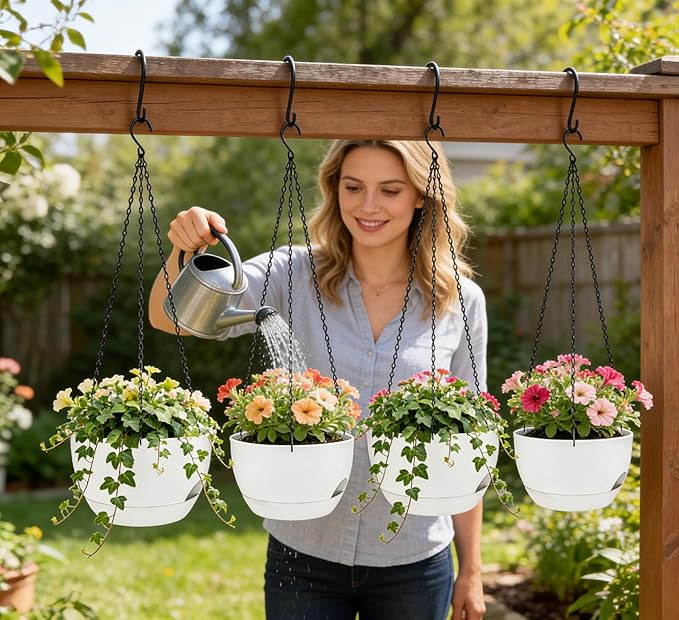 Set of 4-8 Inch Self Watering Hanging Planters - Image 3