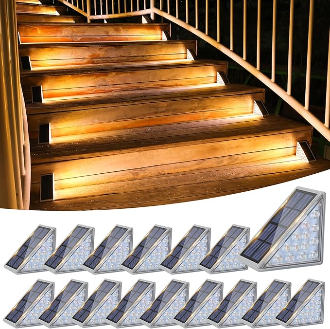 VOLISUN Solar Stair Lights 16 Pack, Solar Step Lights Outdoor Waterproof IP67 by VOLISUN