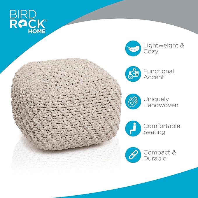 BIRDROCK HOME Square Pouf Ottoman | Cotton Braided Foot Stool - Image 4