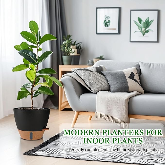 2 Pack 10 inch Plant Pots, Plastic Self Watering Planters - Image 2