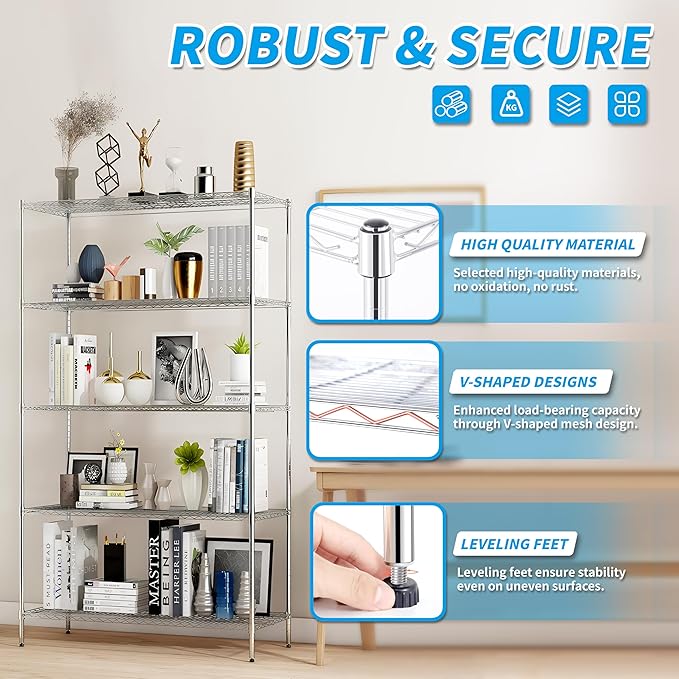 Xcity Storage Shelves, 5 Tier Heavy Duty Metal Shelving Unit, 2000 LBS Capacity - Image 3