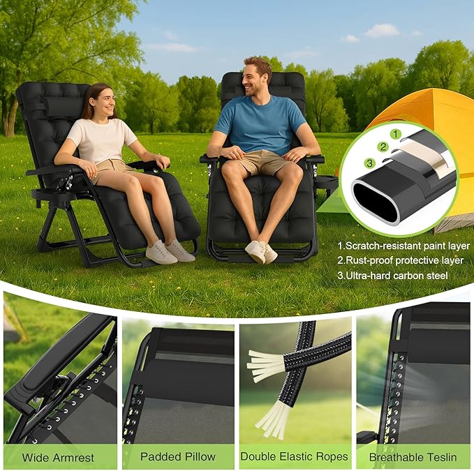 Suteck Zero Gravity Chair, Reclining Camping Lounge Chair w/Removable Cushion - Image 8