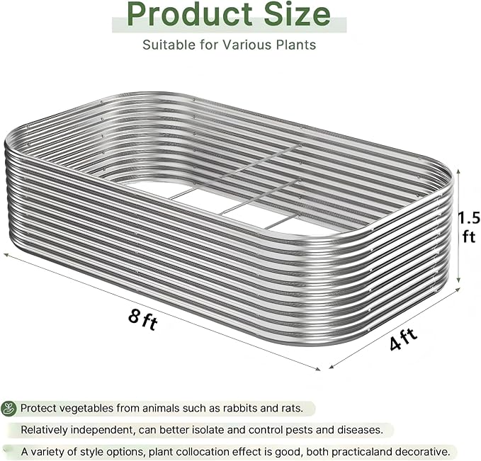2 PCS Tall 8x4x1.5ft Galvanized Raised Garden Bed Outdoor, Metal Garden Bed - Image 2