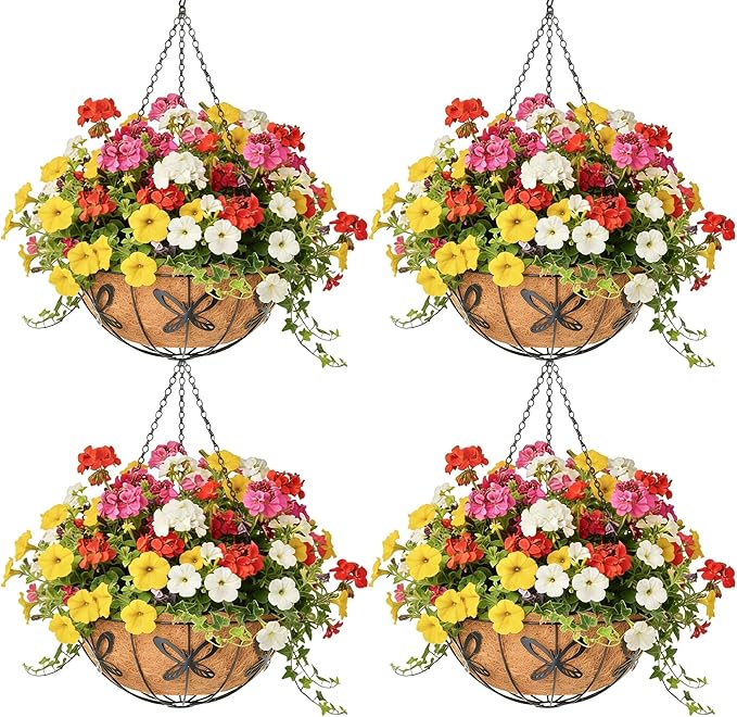 4 Pack 14 Inch Hanging Baskets for Plants Outdoor Metal Hanging Planter Hanging by Qusuxi