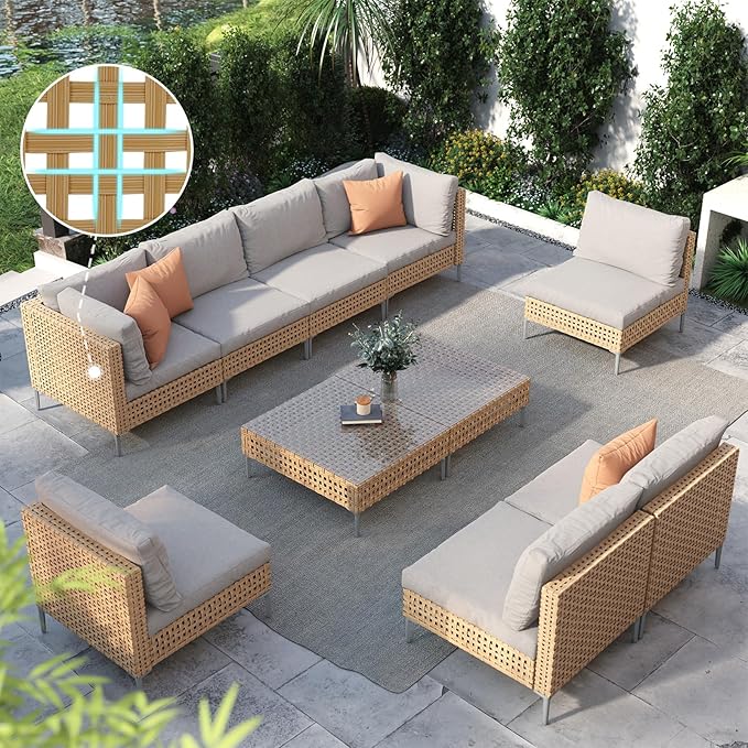 Grand patio 10-Piece Wicker Patio Furniture Set, Boho Outdoor Conversation Set by GrandPatio