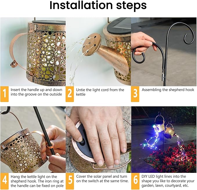 Solar Lights Outdoor Decorative, 2 Pack Metal Solar Watering Can Lights - Image 4