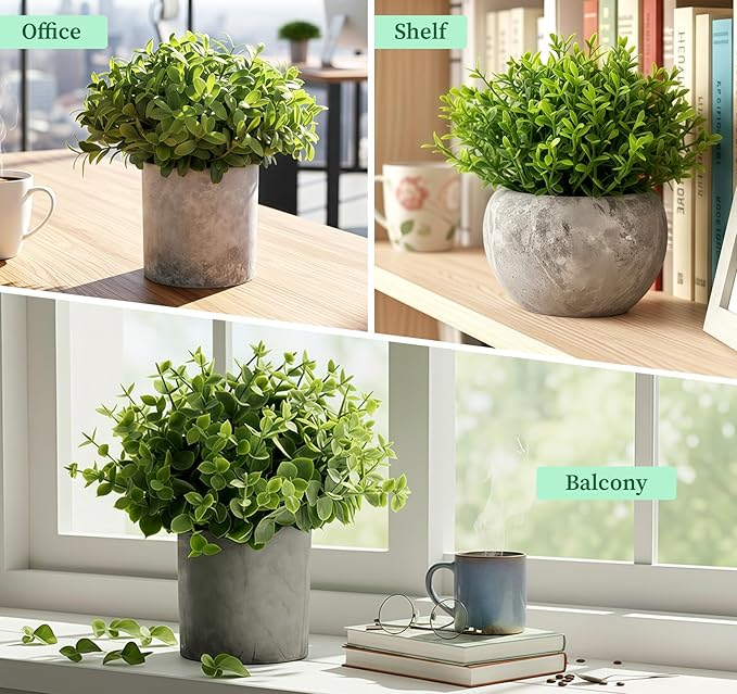 Fake Plants, 5 Pack Small Fake Plants Mini Potted Artificial Eucalyptus - Image 8