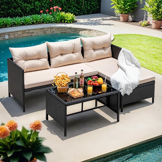 Devoko Outdoor Patio Furniture 3-Piece Rattan Waterproof Outdoor Sectional Sofa by DEVOKO