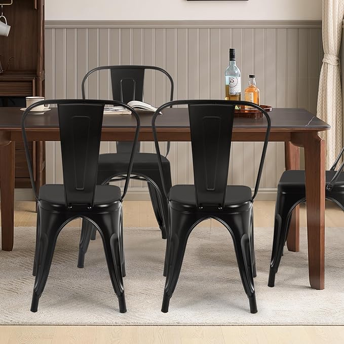 FDW | Metal Dining Chairs | Set of 4 | Black | Stackable Tolix Side Chairs - Image 2