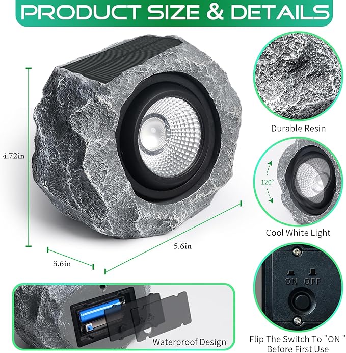 2 Pack Solar Rock Lights Outdoor, Angle Adjustable Solar Lights Outdoor - Image 5