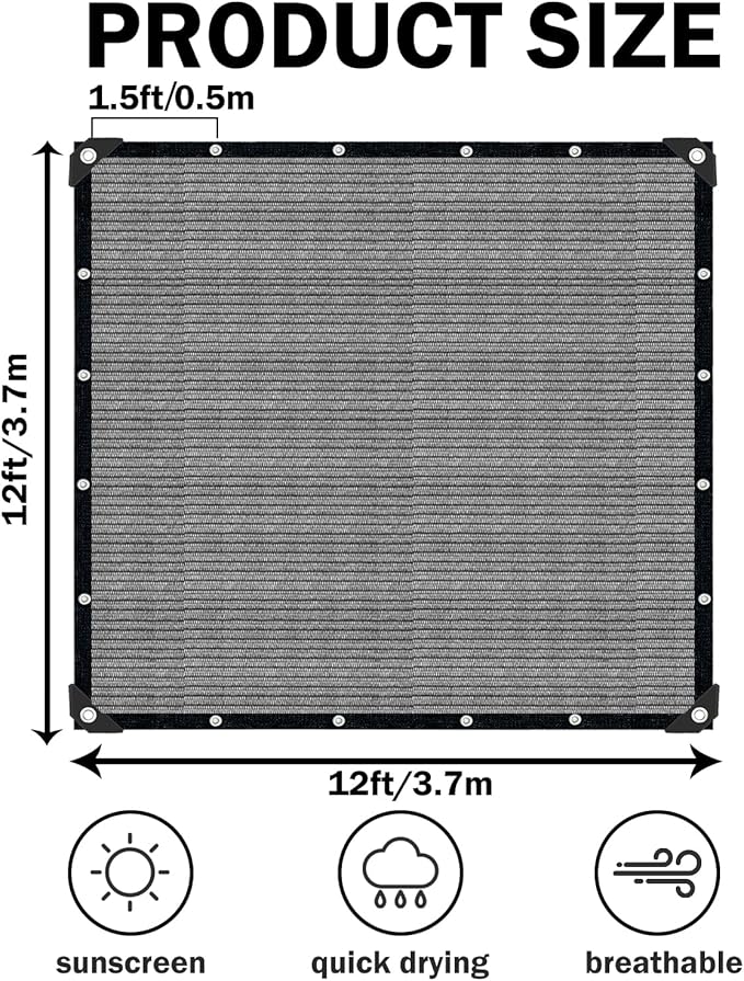 Sun Shade Cloth with Grommets, 90% UV Protection Shade Fabric, Pergola Shade - Image 2