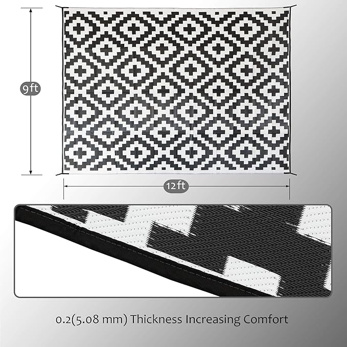 SAND MINE Waterproof Outdoor Rug 9x12 ft, Plastic Reversible Rug, Modern Area - Image 2