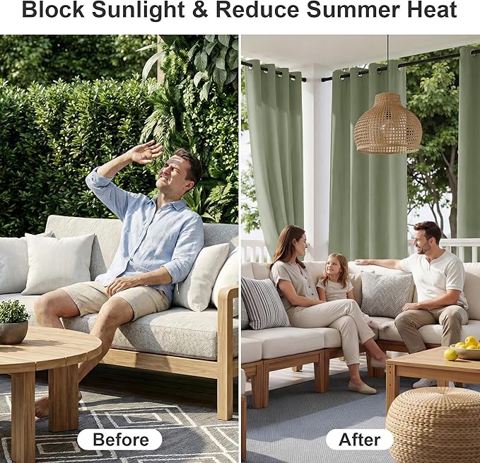 RYB HOME Outdoor Curtains for Patio Waterproof Block Sunlight Thermal Insulated - Image 2