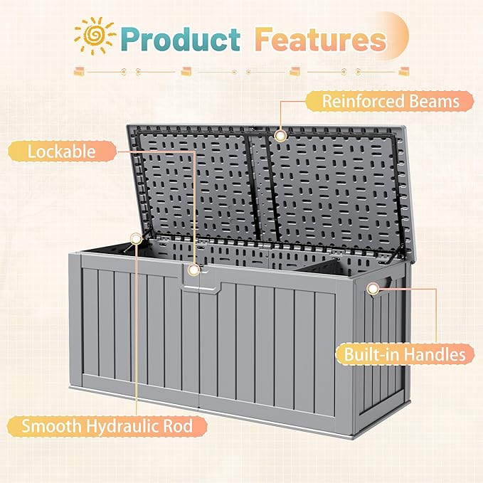 Patiowell 240 Gallon Large Outdoor Storage Box, Waterproof Deck Box - Image 4