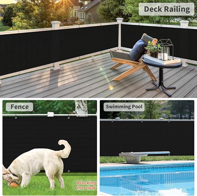LOVE STORY 3'x115'' Black Balcony Privacy Screen Fence, UV Protection - Image 4