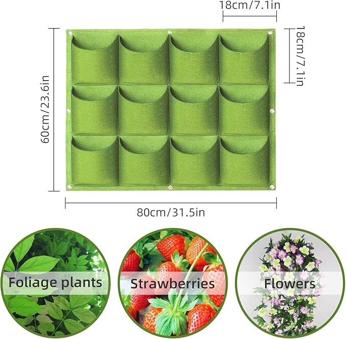 Hanging Planting Grow Bags, 12 Pockets Hanging Vertical Wall Planter Wall - Image 3
