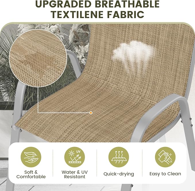 UDPATIO Patio Chairs Set of 2, Stackable Silver Outdoor Dining Chairs - Image 4