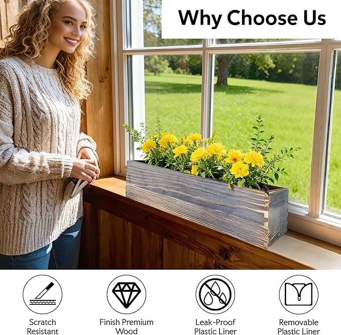 Wood Window Box Planter, Long Indoor Window Box - Image 4