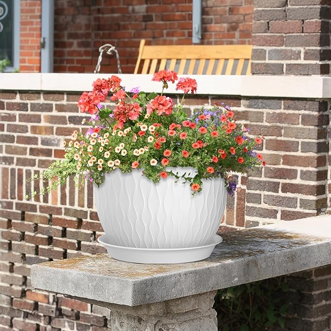 12/10/9 inch Large Plant Pots, 3 Pack Wide Flower Pots - Image 6