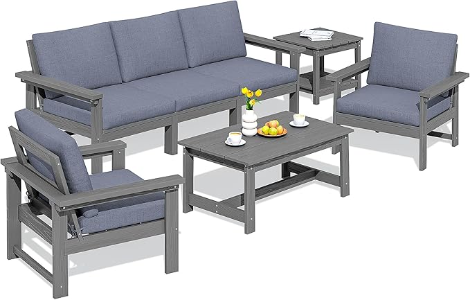 SERWALL HDPE Patio Furniture Set, 7-piece Outdoor Sectional Sofa Set, All by SERWALL