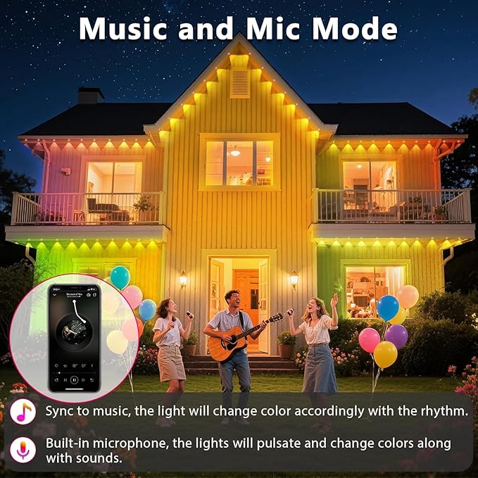300FT/90M Permanent Outdoor RGB Lights, IP67 Waterproof Smart Eave Lighting - Image 6