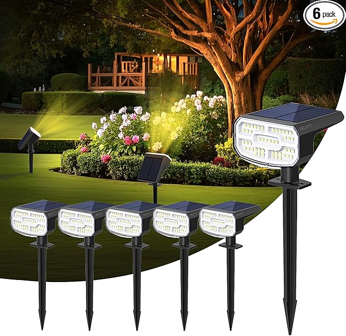 Solar Lights Outdoor Waterproof IP65, Auto On/Off, 2700K 2 Lighting Modes by JEJOT