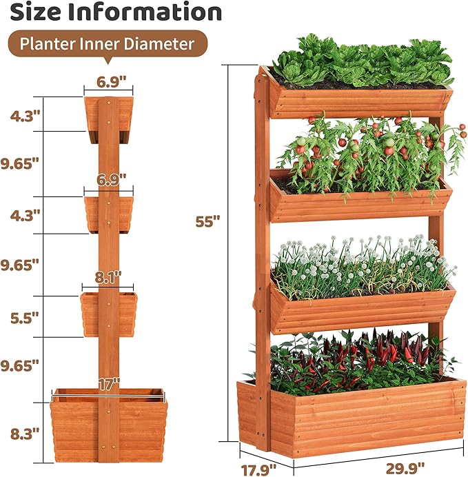 FILWH Wooden Raised Garden Bed Vertical Planter Box, Freestanding Plant Stand - Image 7