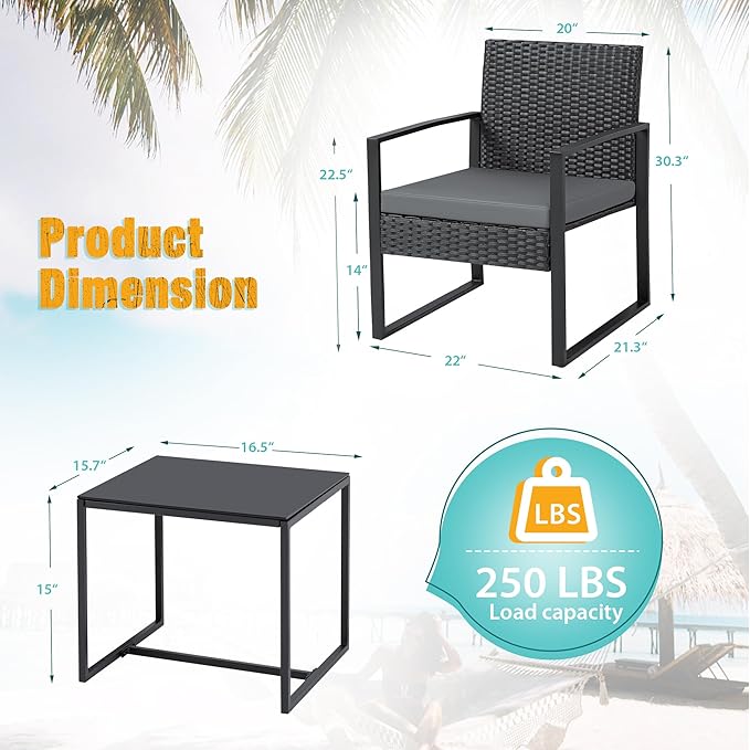 Flamaker 3 Pieces Patio Set Outdoor Wicker Furniture Modern Bistro Rattan Chair - Image 6