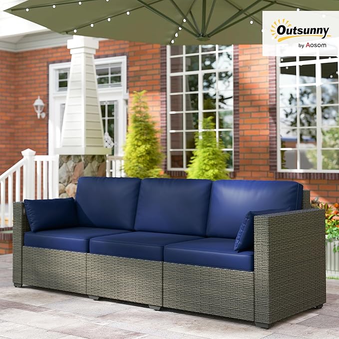Outsunny Patio Couch PE Wicker Deep Seating Outdoor Sofa - Image 2