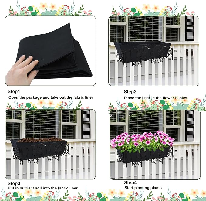 4PCS 30Inch Rectangle Window Box Liner Felt Planter Basket Liner Insert Black - Image 5