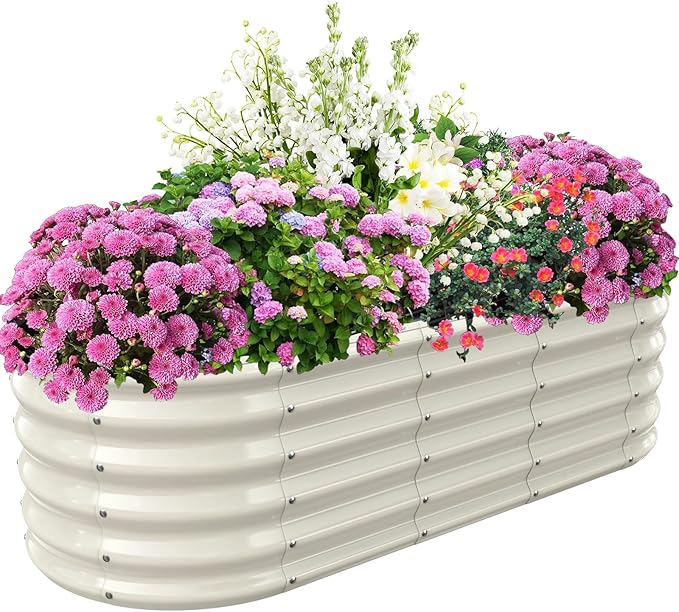 17" Tall Elevated Oval Metal Raised Garden Bed - 5ft x 2ft in Size and 0.8MM by TBMLC