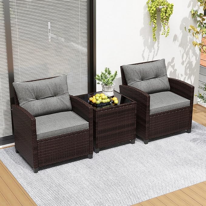 Tangkula 3 Pieces Patio Furniture Set, PE Rattan Wicker 3 Pcs Outdoor Sofa Set - Image 2
