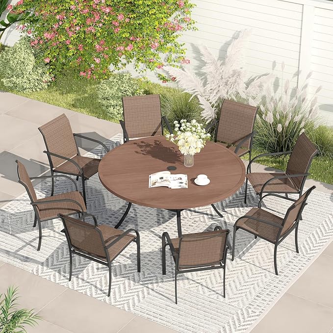 VICLLAX Patio Dining Set for 8, Outdoor Furniture Set Includes 53" Round Patio by HOME