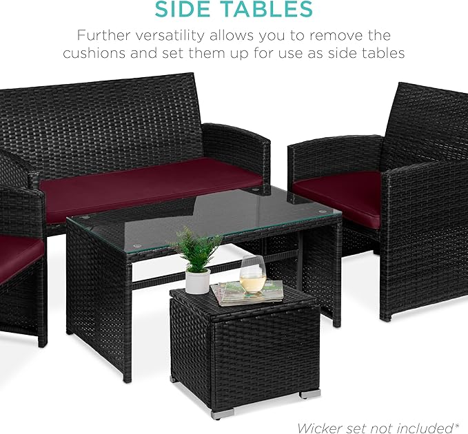 Best Choice Products Set of 2 Wicker Ottomans, Additional Seating, Side Table - Image 7