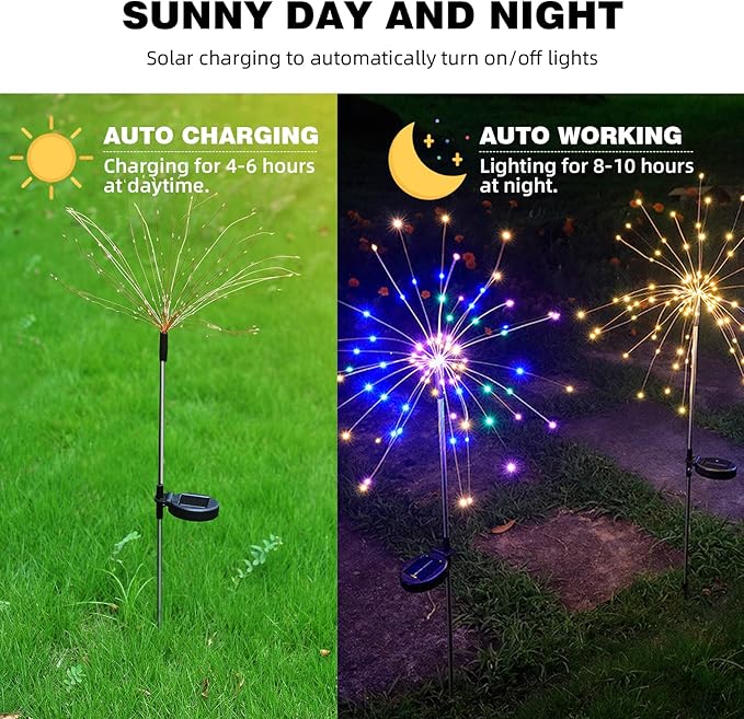 YOTOZU 2 PCS Solar Firework Light, Outdoor Solar Garden Decorative Lights 120 - Image 5