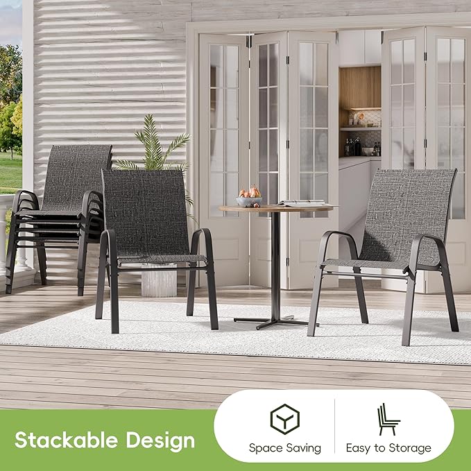Patio Chairs Set of 4, Stackable Outdoor Dining Chairs - Image 6
