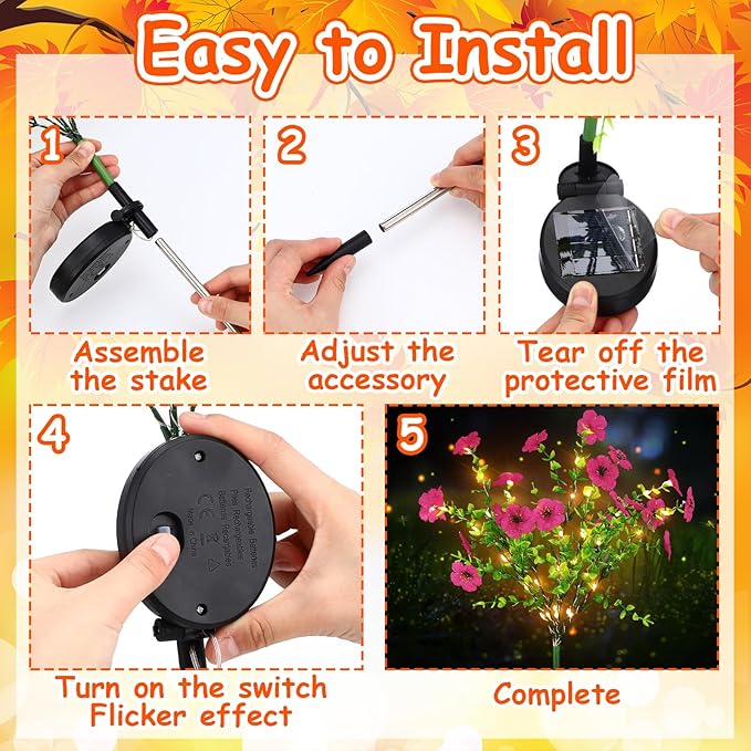 2 Pack Solar Stake Lights Outdoor Decor Waterproof Mums Artificial Flowers - Image 3