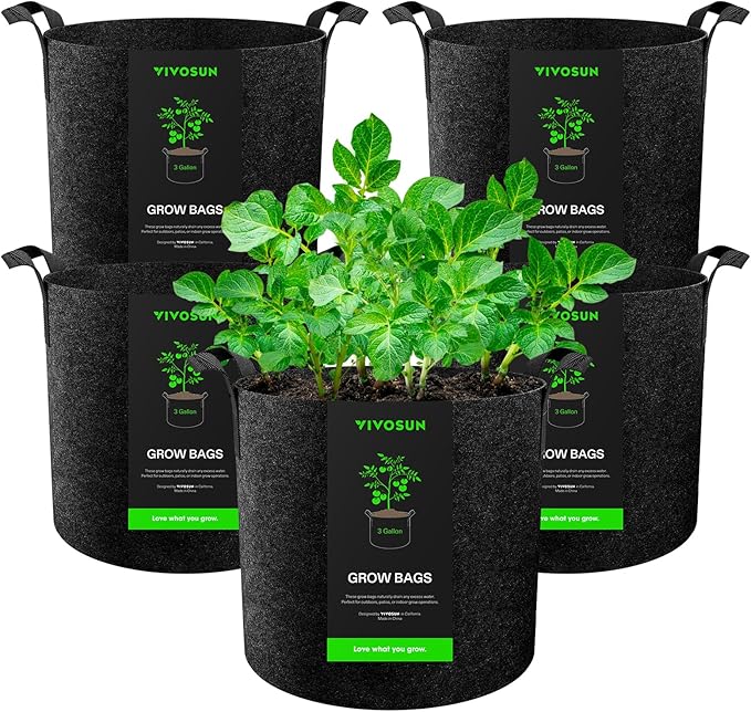 VIVOSUN 5-Pack 3 Gallon Plant Grow Bags Heavy Duty Thickened Nonwoven Fabric by VIVOSUN