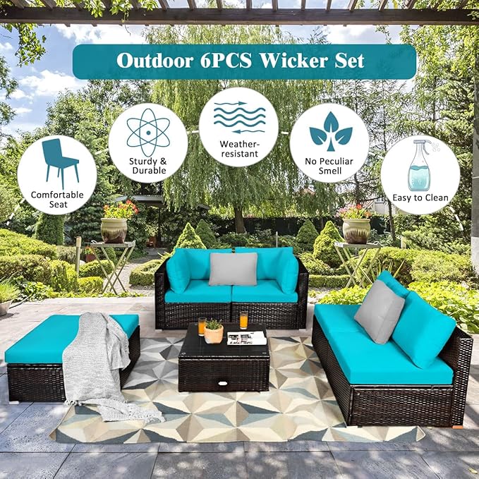 Tangkula 6 Piece Patio Furniture Set, Outdoor Deck Lawn Backyard Durable Steel - Image 8