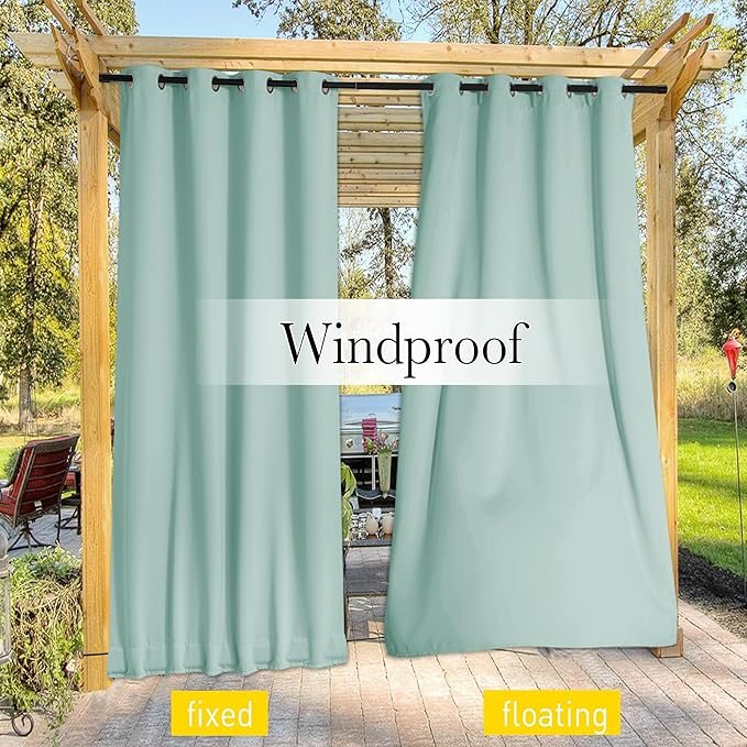 NICETOWN 2 Panels Weighted Blackout Aqua Blue Outdoor Curtains - Image 3