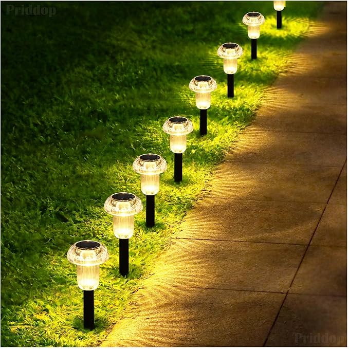 Solar Lights Outdoor Pathway Waterproof 8 Pack Warm White LED Acrylic Mushroom - Image 8