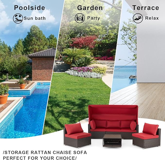 HOMREST 6 Pieces Patio Furniture Sets, Rattan Daybed - Image 7