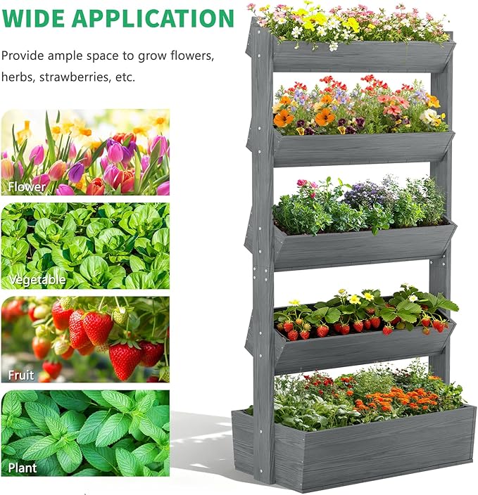 DoCred Vertical Wooden Raised Garden Bed, 5 Tier Upgraded Garden Planters - Image 5