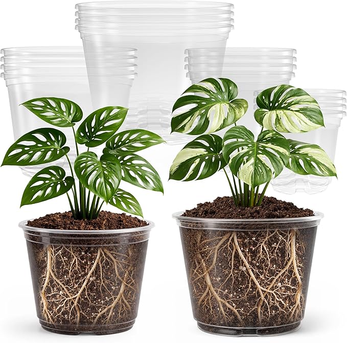 16 Pack 10/8/6/5 Inch Reinforced Large Clear Nursery Pots by Bluepro
