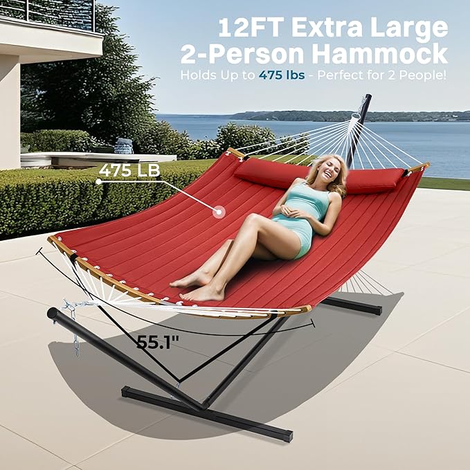SUPERJARE Hammock with Stand, 2 Person Heavy Duty Hammock with Padded Cotton - Image 2