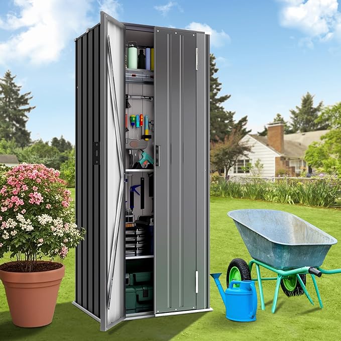 Greesum Outdoor Metal Storage Cabinet, Vertical Tool Organizer - Image 5